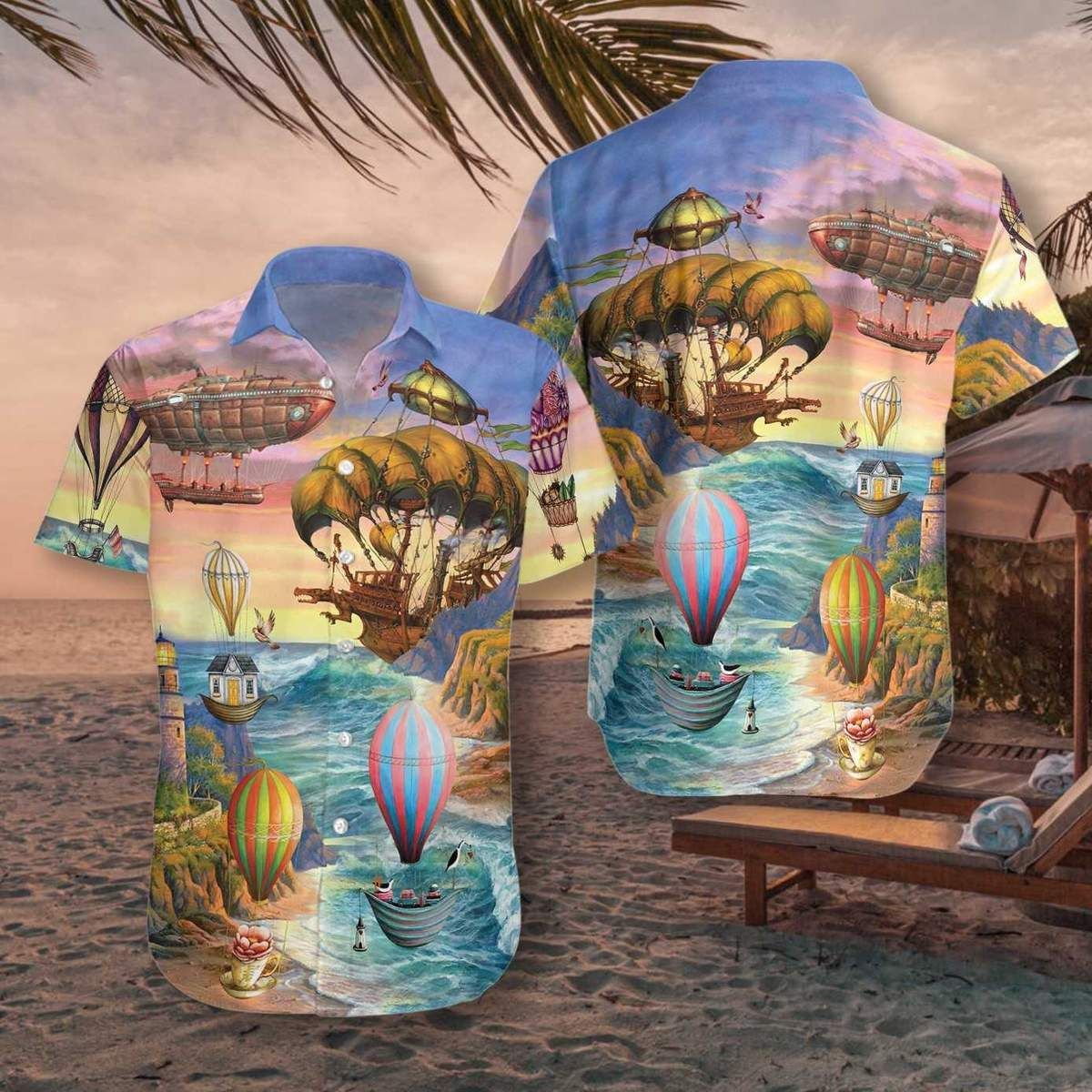 Felacia [Hawaii Shirt] Air Balloon Steampunk Unisex Hawaiian Aloha Shirt-ZX1906